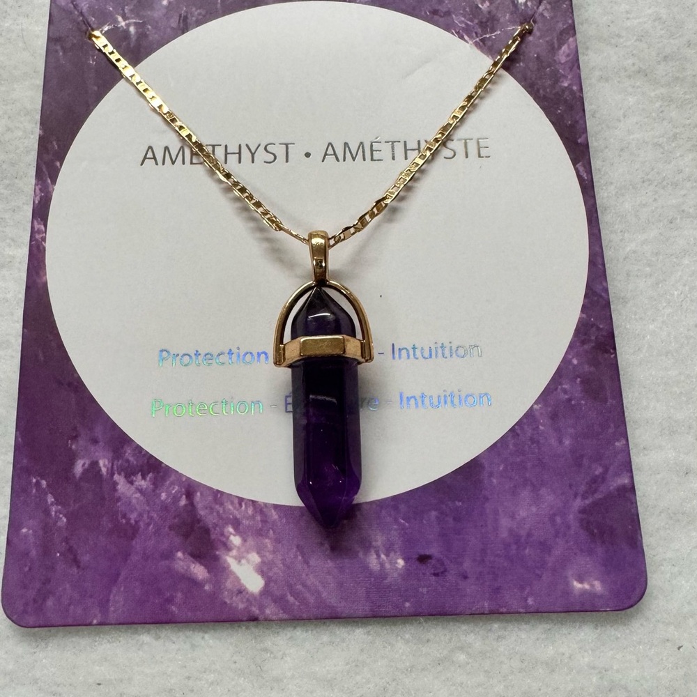 AMETHYST Pendant Gold Tone Chain Necklace